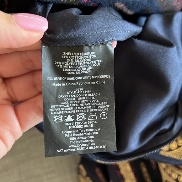 NWT Tory Burch jacquard silk-cotton dress, metallic gold & navy - size 4 - Picture 9 of 10